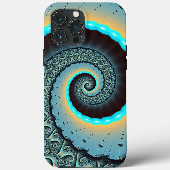 Coques Case-Mate iPhone Art fractal spirale abstrait bleu turquoise orange (Verso)