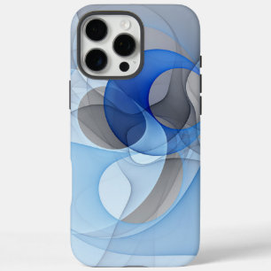Coques iPhone 16 Pro Max Art graphique fractal abstrait bleu gris moderne