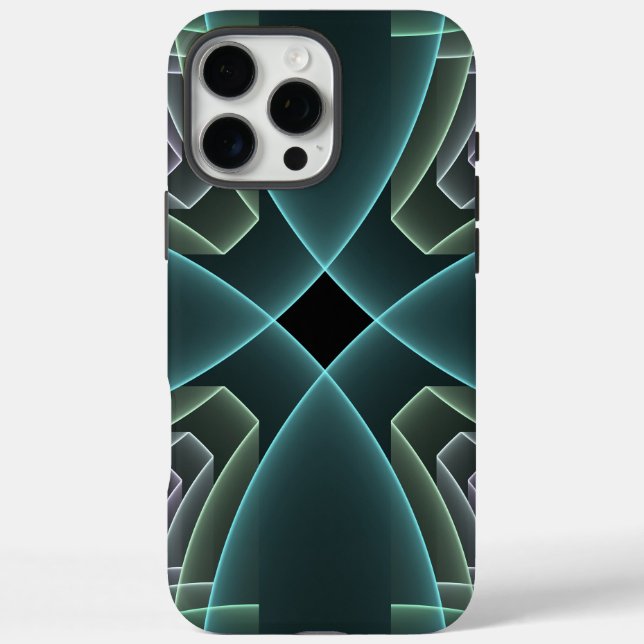Coques Case-Mate iPhone Art graphique fractal géométrique sarcelle moderne (Verso)