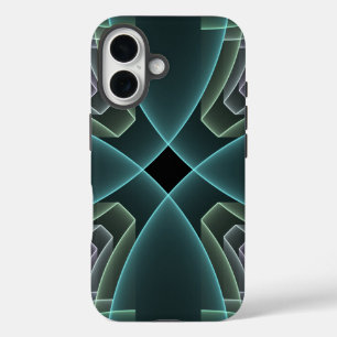 Coque Pour iPhone 16 Art graphique fractal géométrique sarcelle moderne