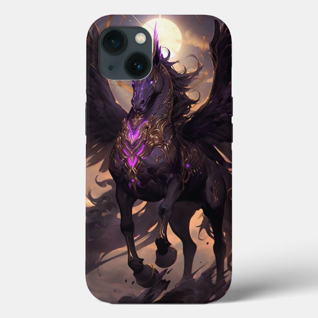 Coques Case-Mate iPhone Art Imaginaire noir violet Unicorne (Verso)