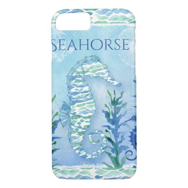 Coques Case-Mate iPhone Art moderne de plage de mer d'océan d'hippocampe (Dos)
