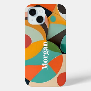 Coque Pour iPhone 15 Art Moderne Du Milieu Du Siècle, Nom Vertical, Géo