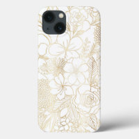 Art moderne Gold White Floral Doodles