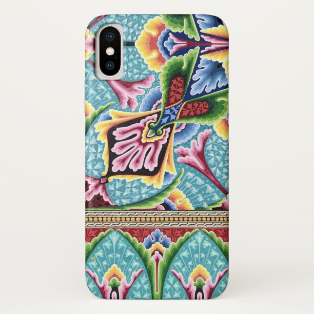 Coques Case-Mate iPhone Art nouveau abstrait bleu rose textile art motif (Dos)