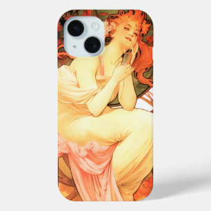 Coque Pour iPhone 15 Art nouveau alphonse mucha femme floral parfum