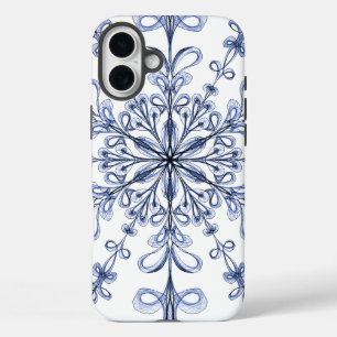 iPhone 16 Plus Case Art Nouveau Floral Cornflower Bleu Design sur blan