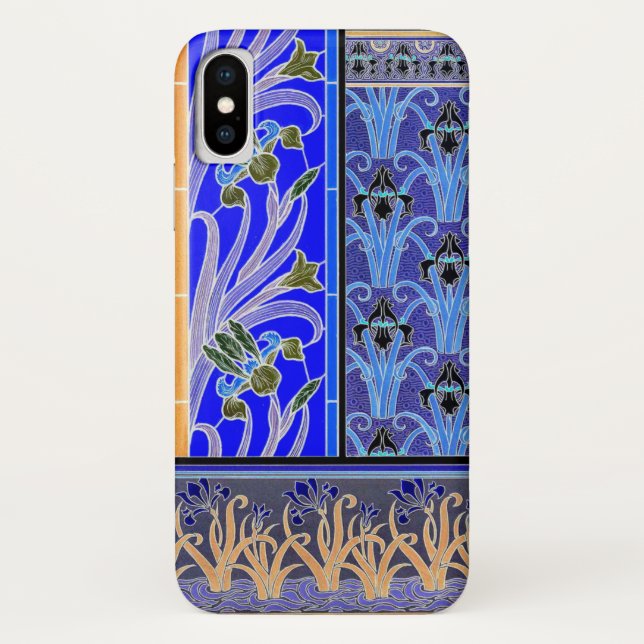 Coques Case-Mate iPhone Art nouveau iris fleur élégante bleu verneuil (Dos)