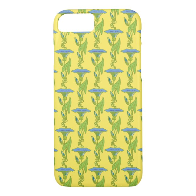 Coques Case-Mate iPhone Art Nouveau jaune Ipomoea papier peint fleuri damé (Dos)