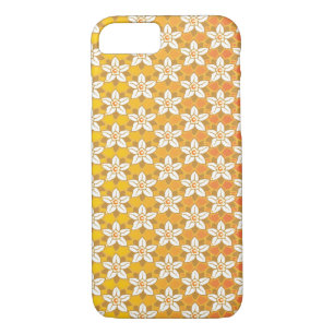 Coque iPhone 7 Art Nouveau jaune Jonquil papier peint fleuri damé