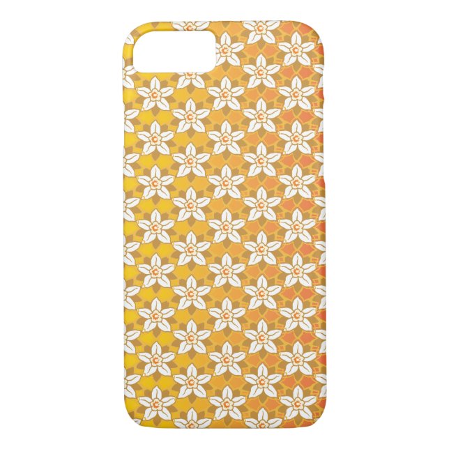 Coques Case-Mate iPhone Art Nouveau jaune Jonquil papier peint fleuri damé (Dos)