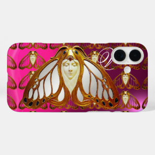 iPhone 16 PLUS CASE ART NOUVEAU MOTH FEMME GEM MONOGRAM ROSE PURPLE