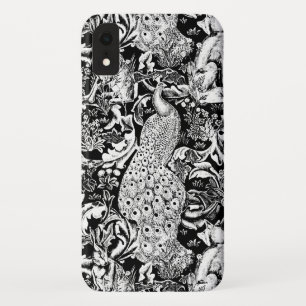 Coque Pour iPhone XR Art Nouveau Peacock Print, noir et blanc