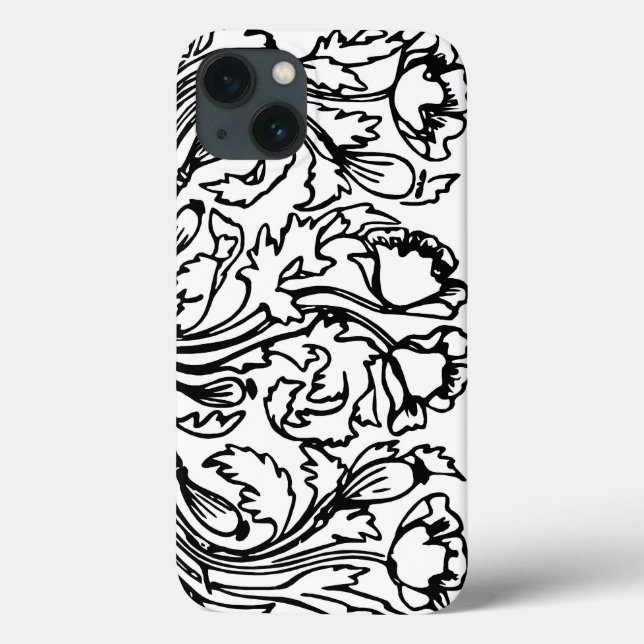 Coques Case-Mate iPhone Art nouveau poppy floral noir blanc élégant (Verso)