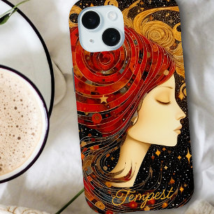 Coque Pour iPhone 15 Art Nouveau Rouge Or Mosaïque cosmique Personnalis