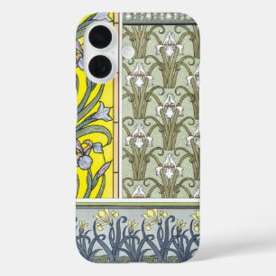 Coques iPhone 16 Art Nouveau vintage, Jardin Iris Fleurs