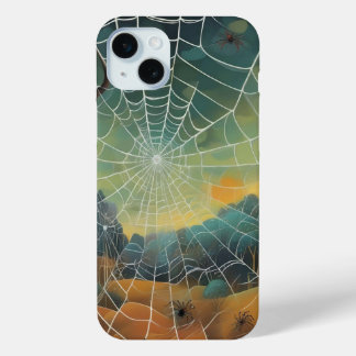 Coque iPhone 15 Mini Art numérique, toile d'araignée, araignées