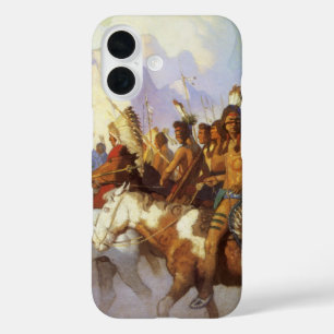 Coque Pour iPhone 16 Art occidental vintage, Parti de la guerre indienn