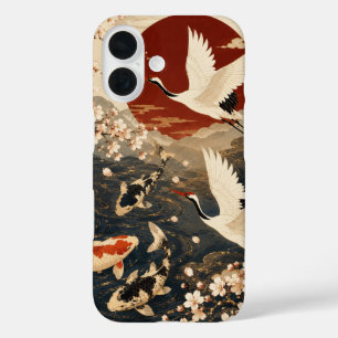 Coque Pour iPhone 16 Art personnalisé élégant de carpes koï et grues ja