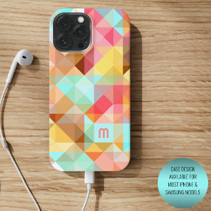 Coque iPhone 15 Pro Max Art personnalisé rétro bleu aqua pêche rose