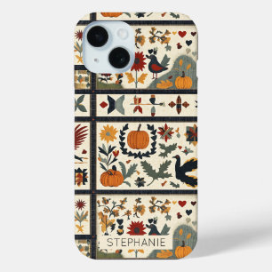 Coque Pour iPhone 15 Art populaire Motif de courtepointe d'automne Ré