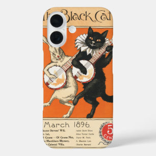 Coque Pour iPhone 16 Art Rétro Banjo Lapin Blanc Chat Noir Orange