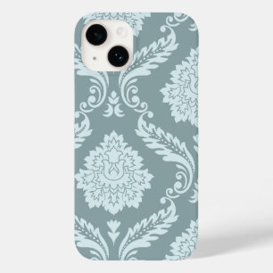 Coque Pour iPhone 14 Art Rococo Damassé I Bleu Canard+Turquoise