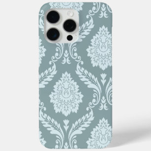 Coque iPhone 15 Pro Max Art Rococo Damassé I Bleu Canard+Turquoise