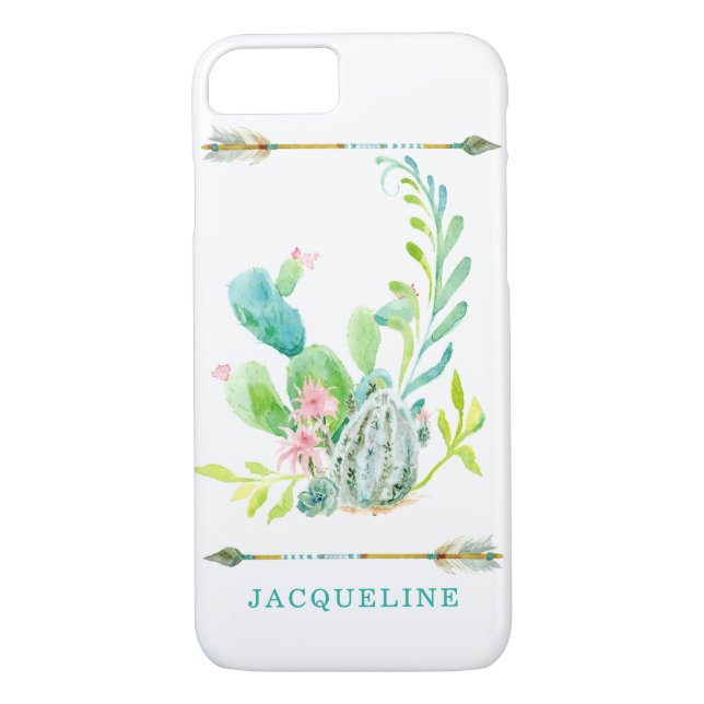 Coques Case-Mate iPhone Art tribal de Bohème de cactus d'aquarelle de (Dos)