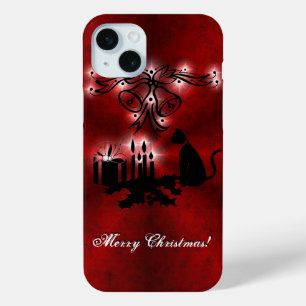 Coque iPhone 15 Mini Artdeco de Noël avec chat noir