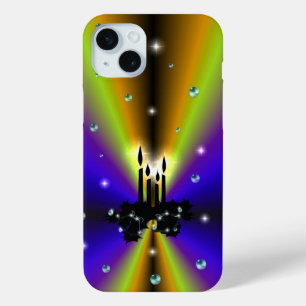 Coque iPhone 15 Mini Artdeco de Noël sur Arc-en-ciel jaune violet