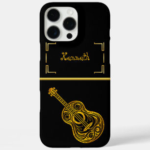 Coques iPhone 16 Pro Max Artiste de guitare d'or montre le design complexe