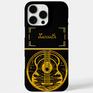 Coques iPhone 16 Pro Max Artiste de guitare d'or montre l'élégance musicale