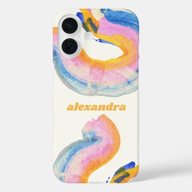 Coques Case-Mate iPhone Artsy Abstrait bleu et jaune Aquarelle Nom (Verso)