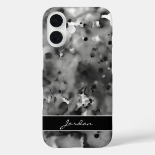 Coque Pour iPhone 16 Artsy Black Watercolor Paint Splateaux avec nom