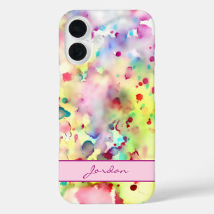 Coque Pour iPhone 16 Artsy Colorful Aquarelle Peintures avec nom