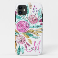 Artsy Elegant rose Turquoise Aquarelle Florale Mon