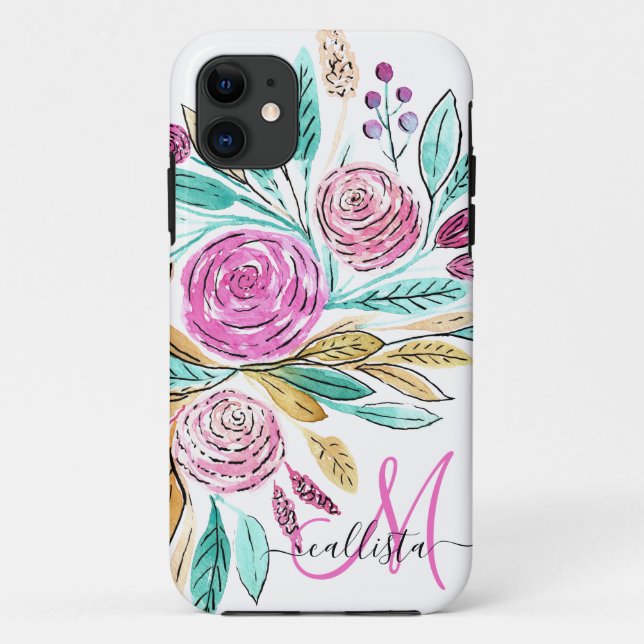 Coques Case-Mate iPhone Artsy Elegant rose Turquoise Aquarelle Florale Mon (Dos)