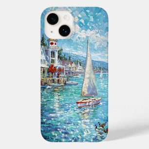 Coque Pour iPhone 14 Artwork côtier animé - Bateaux à voile, phare &