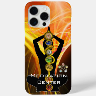 Coque iPhone 15 Pro Max ASCLEPIUS ROD,7 CHAKRAS YOGA LOTUS POSE Jaune