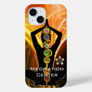 Coque Pour iPhone 15 ASCLEPIUS ROD,7 CHAKRAS YOGA LOTUS POSE Jaune