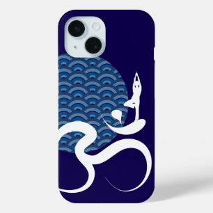 Coque Pour iPhone 15 Asiatique Bleu Yoga Moderne Zen Calligraphie Om Au
