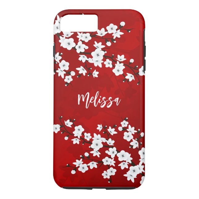 Coques Case-Mate iPhone Asie Floral Blanc Cerisier Fleur Rouge Monogramme (Dos)