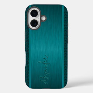 Coque Pour iPhone 16 Aspect Aluminium Brossé Vert Sarcelle Métallisé