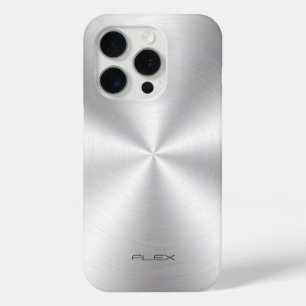 Coque iPhone 15 Pro Aspect en métal inoxydable brillant - Monogramme