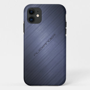 Coques Pour iPhone Aspect métallique en aluminium brossé bleu foncé 2