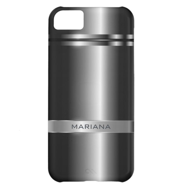 Coques Case-Mate iPhone Aspect Métallique Gris Sombre Et Acier Inoxydable (Dos)