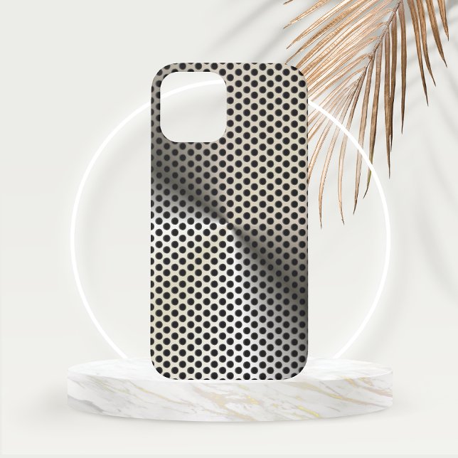 Coques Case-Mate iPhone Aspect métallique perforé à carreaux dorés (Pale gold Hued Perforated Metal Phone Case on Gold Frond Mockup)