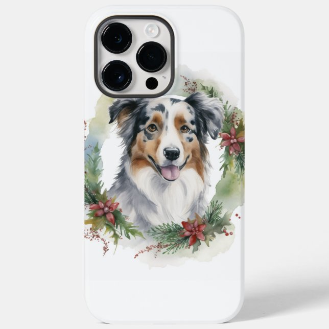 Coques Case-Mate iPhone Australian Shepherd Christmas Wreath Festive Pup (Verso)