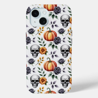 Coque Pour iPhone 15 Automne Floral Halloween Motif